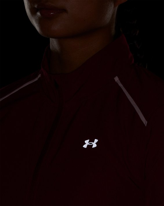 Women's UA OutRun The Rain II Jacket in Maroon image number 3